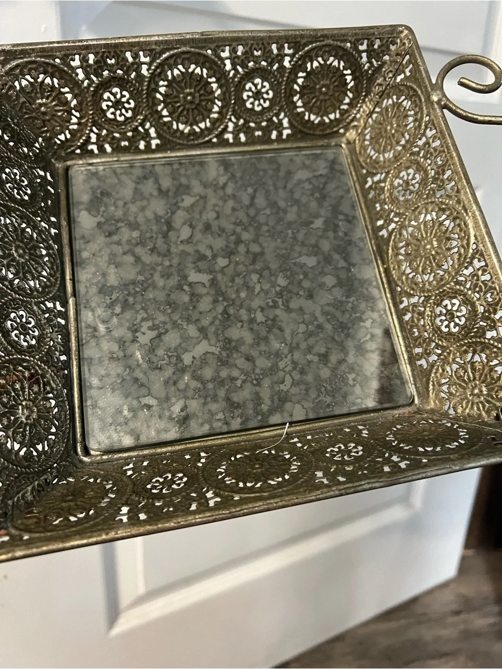 Ornate Gold Filigree Dish Mirror Accent!